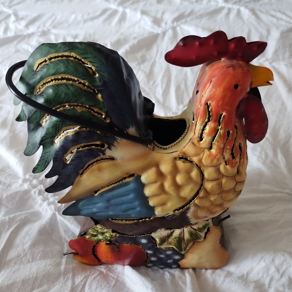 Colorful Rooster Metal Candle Holders - Red, Blue, Green - Picture 5 of 7